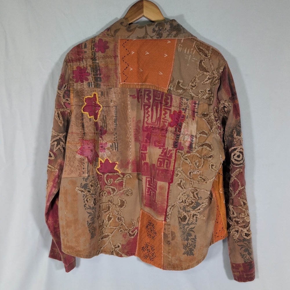 VTG Patchwork Jacket L Boho Embroidered Applique Art To Wear - Picture 5 of 8